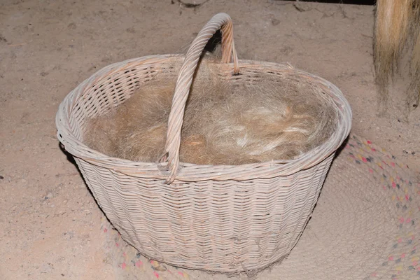 Basket filled with hemp fiber