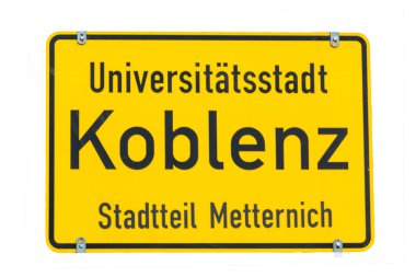 City limit sign Koblenz against white background         clipart