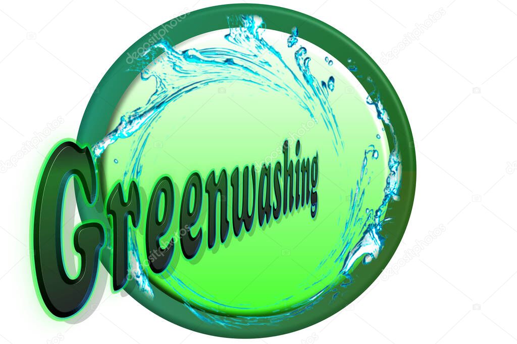 Greenwashing, misleading marketing. Button 3D greenwashing and marketing - sales and advertising
