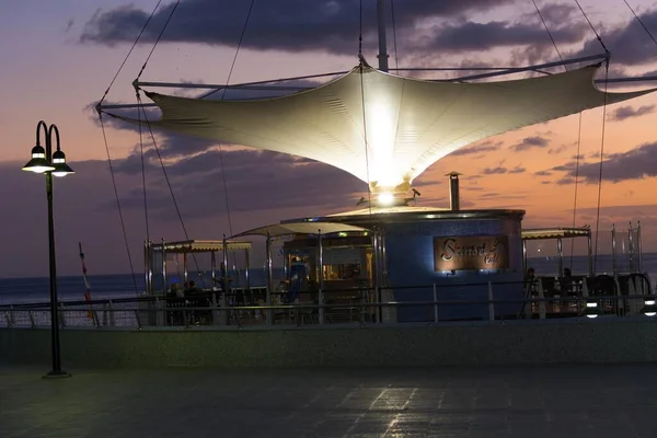 View Sunset Ship Underway Port Colorful Views Water Surface Sky — Stock Photo, Image