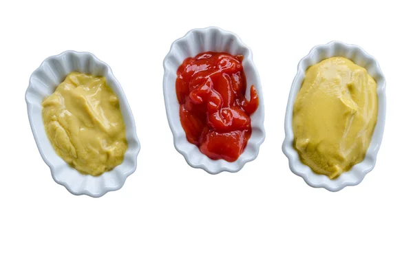 Ketchup and mustard in bowls — Stock Photo, Image