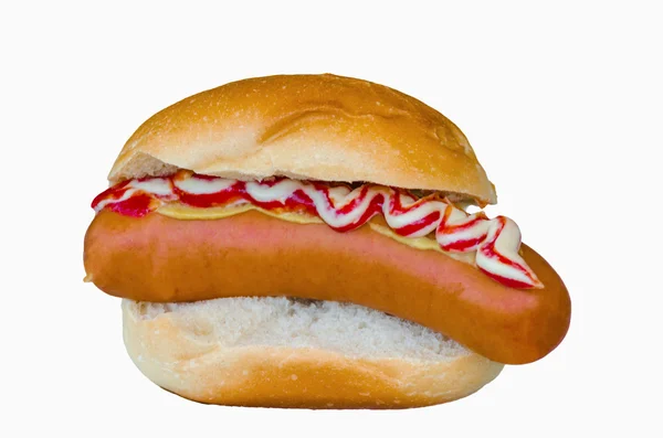 Hotdog met ketchup en mosterd — Stockfoto