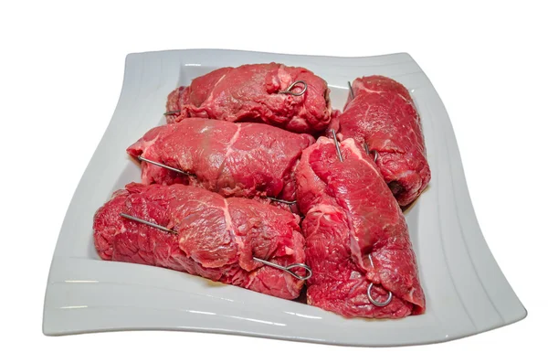 Miska z surowego mięsa rolki — Zdjęcie stockowe
