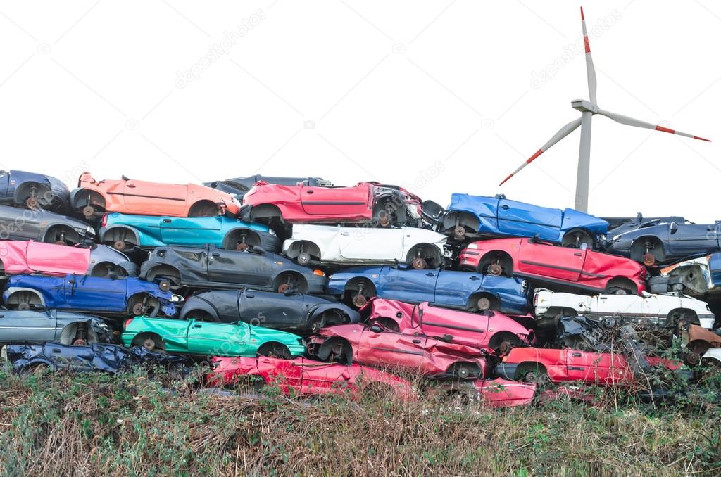 Scrap vehicles, wind turbine