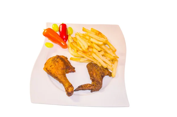 Half a chicken with chips — Stock Photo, Image