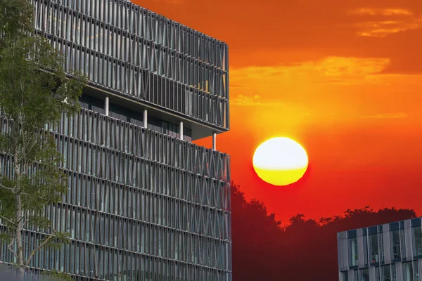 Edificios de oficinas y puesta de sol — Foto de Stock