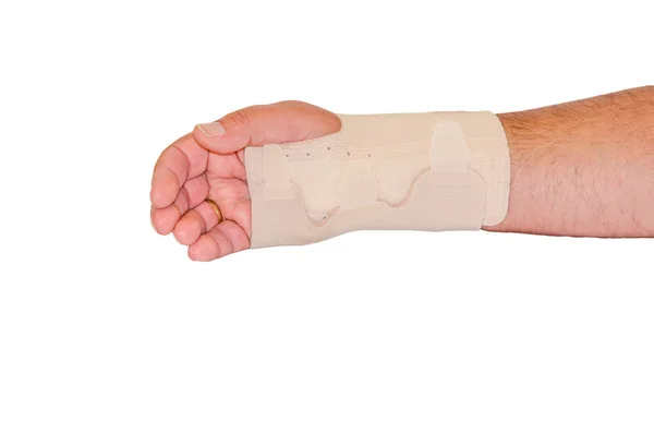 Beige bandage for his wrist — Stock Photo, Image