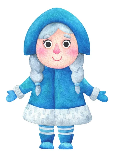 Uma Donzela Neve Engraçada Personagem Natal Tons Azuis Uma Menina — Fotografia de Stock