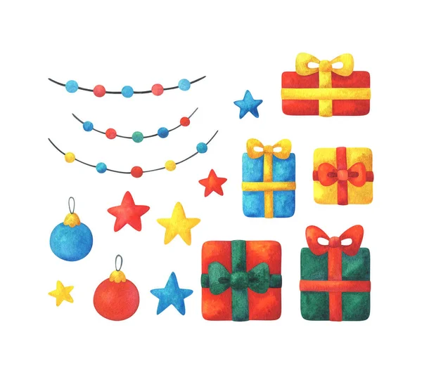 Gifts Garland Christmas Ball Lanterns Festive Elements Decoration Drawings Christmas — Φωτογραφία Αρχείου