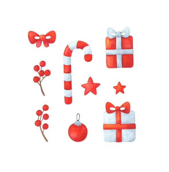 Gift Lollipop Bow Berries Star Red Christmas Ball Фестивальні Елементи — стокове фото