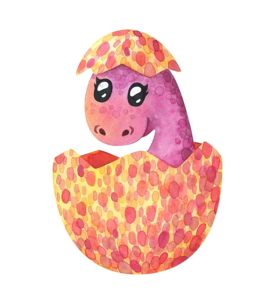 Pink Baby Dinosaur Klækket Tegneserie Dinosaur Skal Børns Akvarel Illustration - Stock-foto