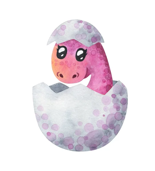 Pink Baby Dinosaur Klækket Tegneserie Dinosaur Skal Børns Akvarel Illustration - Stock-foto