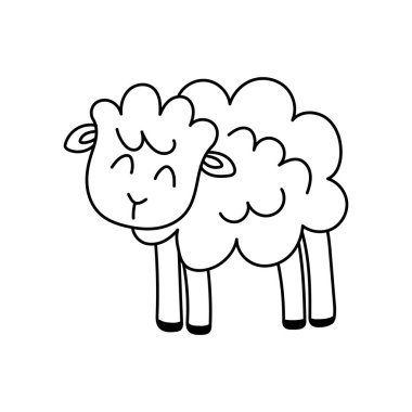Bahar koyunu karalaması. doğrusal vektör çizimi. El çizimi semboller ve tarz nesneler. Güzel kuzu. Etiket, dekor, kartpostal, rozet, boyama kitabı, logo için basit, siyah hayvan çizimi
