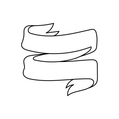 Kıvrımlı kurdeleli bir karalama. Bir yerin metin için doğrusal vektör çizimi. El çizimi stil sembolleri ve nesneler. Etiket, dekor, kartpostal, simge, boyama sayfası, logo için basit, siyah çizim