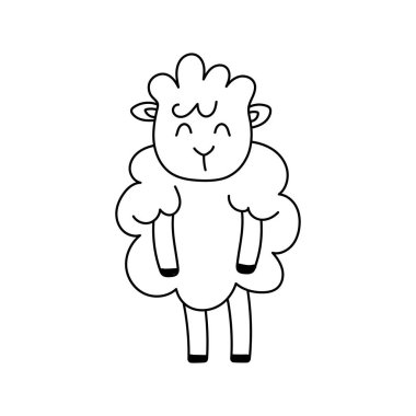 Bahar koyunu karalaması. doğrusal vektör çizimi. El çizimi semboller ve tarz nesneler. Güzel kuzu. Etiket, dekor, kartpostal, rozet, boyama kitabı, logo için basit, siyah hayvan çizimi