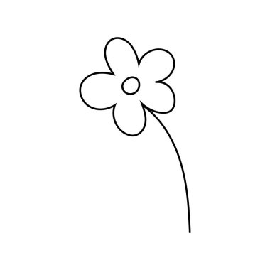 Bitkilerle, çiçeklerle ve papatyalarla karalamalar. Doğrusal vektör çizimi. El çizimi semboller ve tarz nesneler. Etiket, dekor, kartpostal, rozet, boyama kitabı, logo için basit, siyah çizim