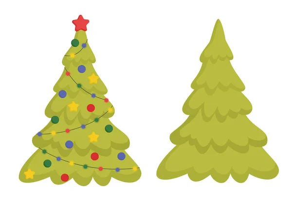Árvore Natal Decorada Com Brinquedos Estrelas Guirlandas Arte Clipe Ano — Vetor de Stock