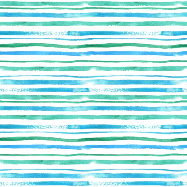 Watercolor Stripes Green Blue Seamless Pattern White Background Abstract Ornament — Stock Photo, Image