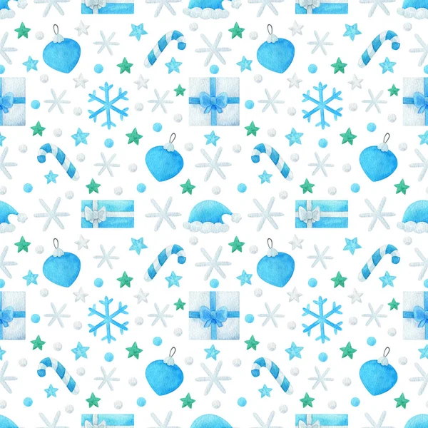 Nowy Rok Bezproblemowy Wzór Zimowym Designem Prezent Trzcina Cukrowa Niebieski — Zdjęcie stockowe