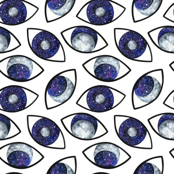 Universe Open Eyes Abstract Seamless Pattern Moon Space Pupil Stylish — Stock Photo, Image