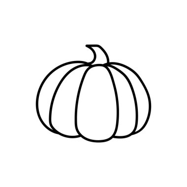Yuvarlak balkabağı ikonu. Bir kabak sebzesinin görüntüsü. Çıkartmalar, dekorlar, kartpostallar için bitkilerin siyah çizimleri. Vektör bitkisi Clipart