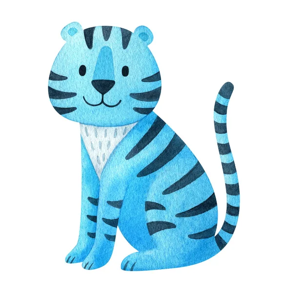 Tigre Agua Azul Símbolo Del Nuevo Año 2022 Ilustración Acuarela — Foto de Stock