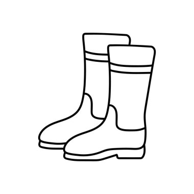 Lastik bot görüntüsü. Siyah bir çift ayakkabı silueti. Yüksek çizmelerin karalama ikonu. Dekorasyon için basit bir siyah el çizimi. Vektör ortamı