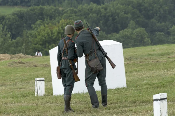 Troops and equipment in the historic Battle — Stock Photo, Image