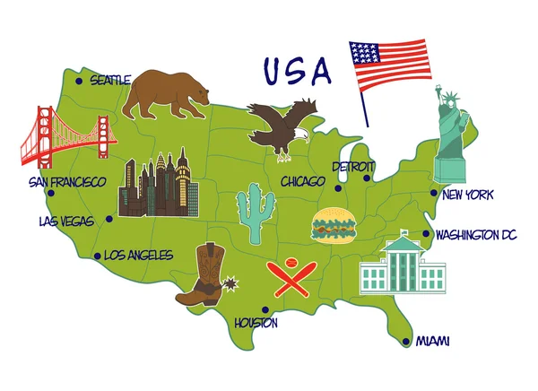 Carte des États-Unis avec des caractéristiques typiques — Image vectorielle