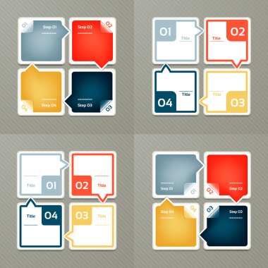 İş için Infographic şablonları koleksiyonu. Dört adım diyagramları Bisiklete binme. Vektör çizim.