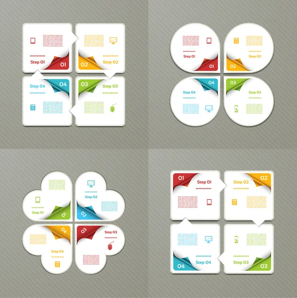 İş için Infographic şablonları koleksiyonu. Dört adım diyagramları Bisiklete binme. Vektör çizim.