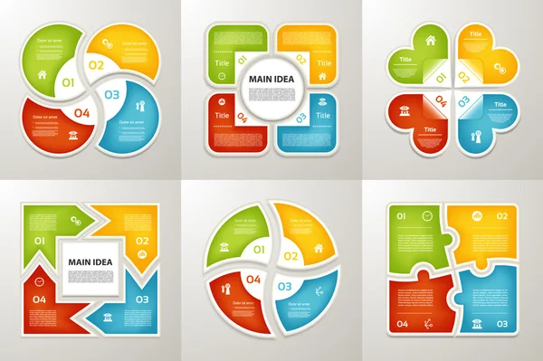 Collection de modèles d'infographie pour les entreprises. Diagrammes de cyclisme en quatre étapes. Illustration vectorielle . — Image vectorielle