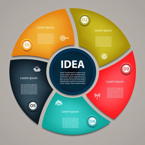 Infografía del círculo vectorial. Plantilla para diagrama, gráfico, presentación y gráfico. Concepto de negocio con 5 opciones cíclicas, partes, pasos o procesos. Fondo abstracto . — Archivo Imágenes Vectoriales