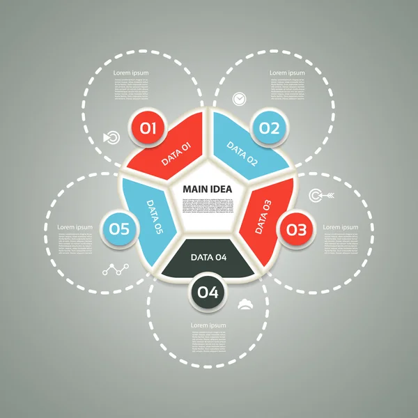 Concepto de negocio con 5 opciones, partes, pasos o procesos. Plantilla para diagrama, gráfico, presentación y gráfico — Archivo Imágenes Vectoriales