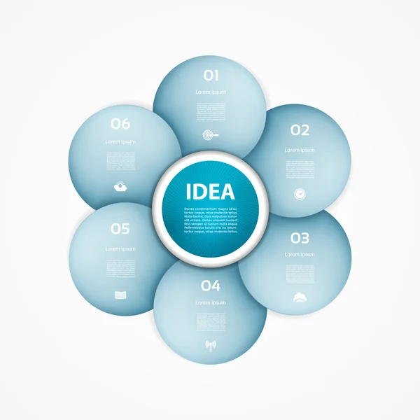 Infographie en cercle vectoriel. Modèle de diagramme, graphique, présentation et graphique. Concept d'entreprise avec 6 options, pièces, étapes ou processus cycliques. Contexte abstrait . — Image vectorielle