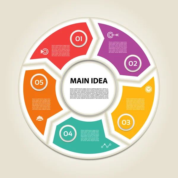 Flechas de círculo vectorial para infografía. Plantilla para diagrama de ciclismo, gráfico, presentación y gráfico redondo. Concepto de negocio con 5 opciones, partes, pasos o procesos. Fondo abstracto . — Archivo Imágenes Vectoriales