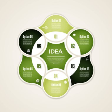 Vektör çemberi bilgisi. Şablon, grafik, sunum ve grafik. 6 seçenekli iş konsepti, parçalar, adımlar veya süreçler. Soyut arkaplan