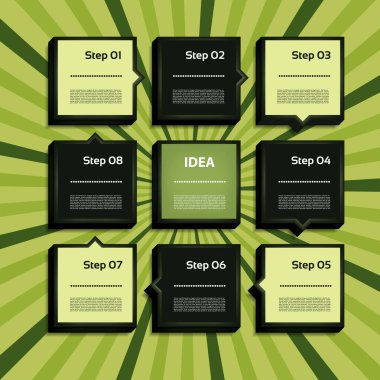 Vektör İlerleme Arkaplanı / Ürün seçimi veya Sürümü. Dokuz adım. 10 saniye.