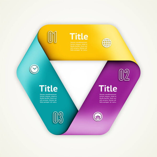 Mobius strip of paper. Vector info graphic diagram. Business concept with 3 options, parts, steps or processes.