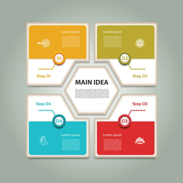 Diagrama cíclico con cuatro pasos e iconos. Fondo vectorial infográfico. eps 10 — Archivo Imágenes Vectoriales