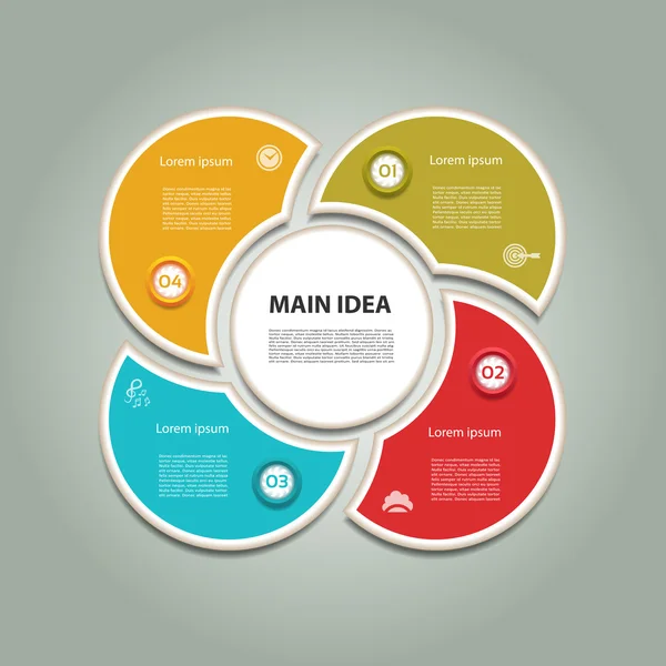 Diagramma ciclico con quattro passaggi e icone. Sfondo vettoriale infografico. punti 10 — Vettoriale Stock