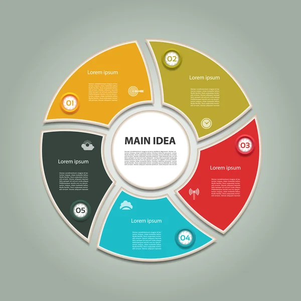 Diagramma ciclico con cinque passaggi e icone. punti 10 — Vettoriale Stock