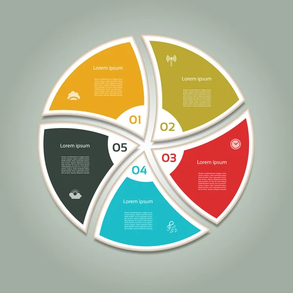 Diagrama cíclico com cinco passos e ícones. eps 10 — Vetor de Stock