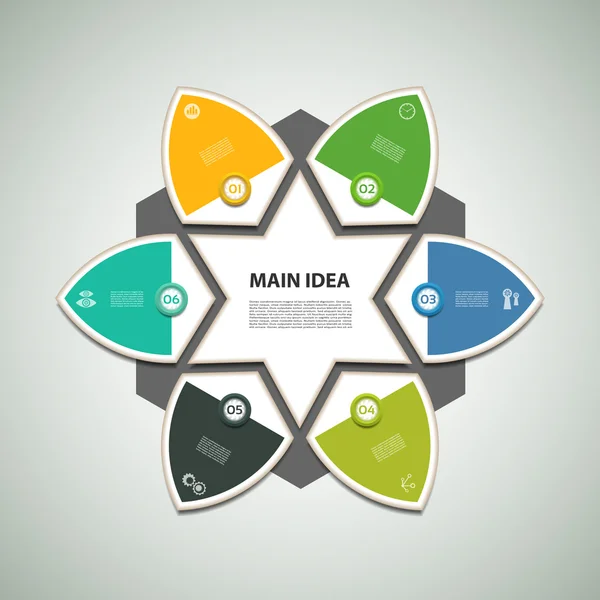 Diagrama cíclico com seis passos e ícones. eps 10 — Vetor de Stock