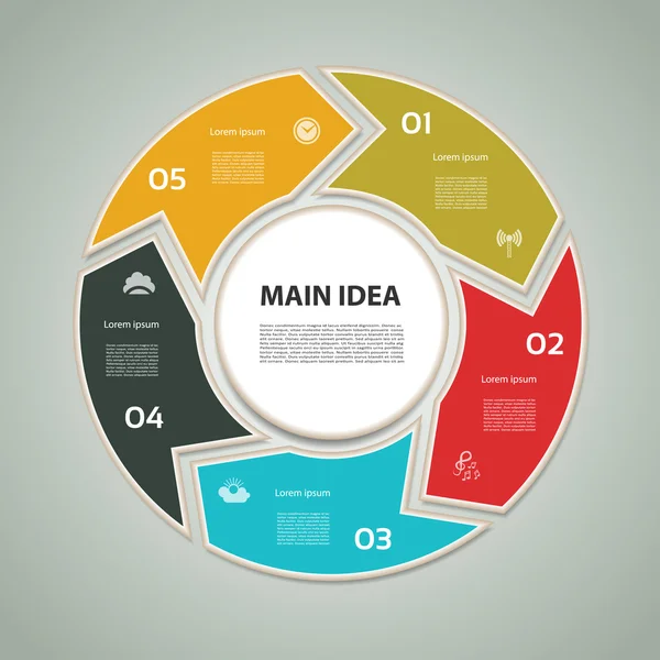 Diagrama cíclico con cinco pasos e iconos. eps 10 — Archivo Imágenes Vectoriales