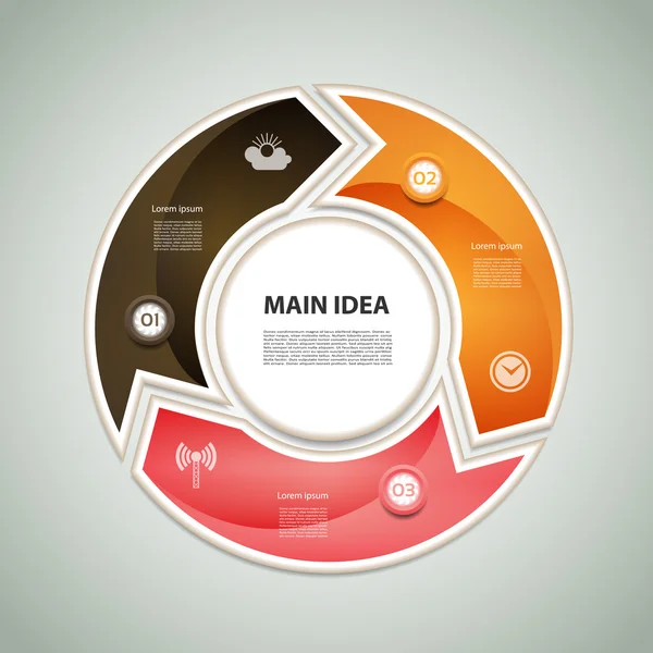 Diagrama cíclico com três passos e ícones. eps 10 — Vetor de Stock