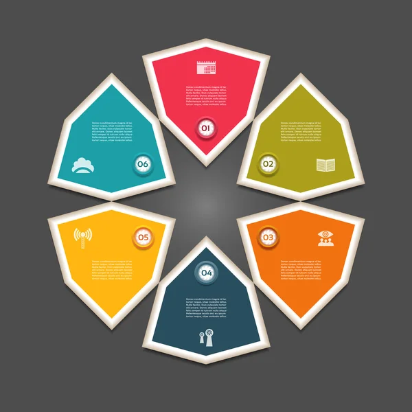 Diagrama cíclico con seis pasos e iconos. eps 10 — Vector de stock