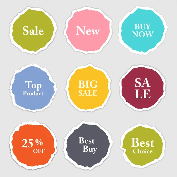Torn paper round sticker, label, banner set.