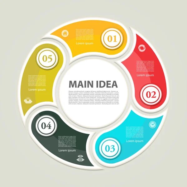 Döngüsel diyagram 5 adımlar ve simgeler. EPS 10