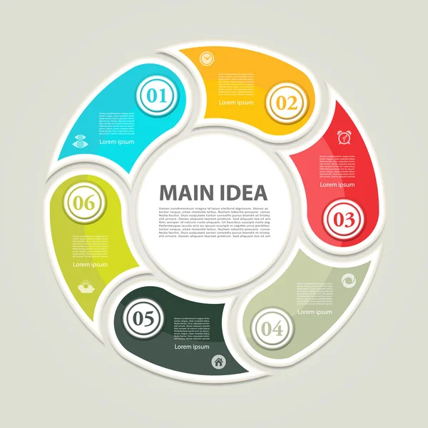 Diagrama cíclico con seis pasos e iconos. eps 10 — Vector de stock